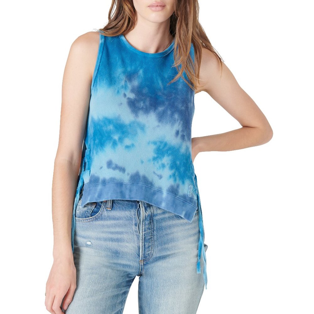 Lucky Brand Sleeveless Side Tie Hi-Low Tank - Blue Tye Dye - Picture 1 of 7